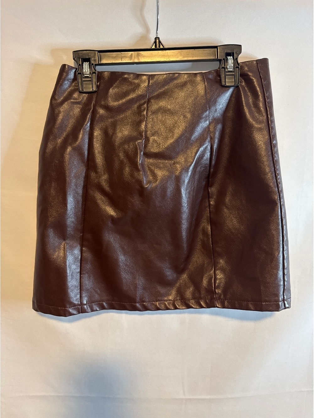 Glam Womens Small Brown Faux Leather Mini Skirt Chocolate Back Zip